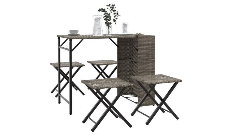 Walplus 5 Piece Poly Rattan Outdoor Furniture Set - Grey - 90 x 55 x 73 cm