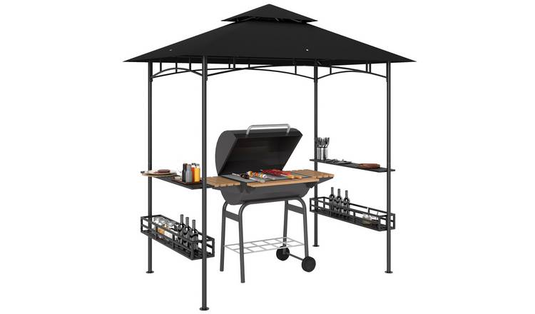 Outsunny Garden Gazebo with 2 Side Shelves Storage Baskets - Dark Grey