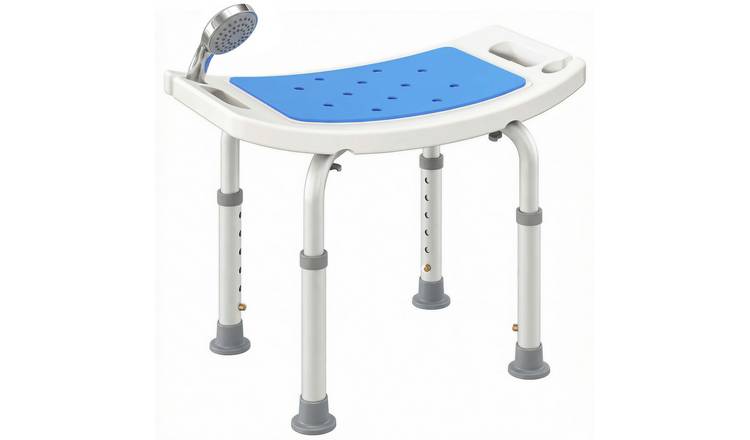 HOMCOM Aluminium Shower Chair with Adjustable Height and Non-Slip Feet - Blue