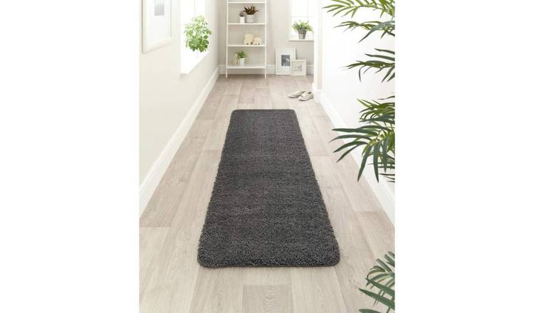 The Rugs Dark Grey Washable Plain Nonslip Shaggy Runner Rug - 67 x 300cm