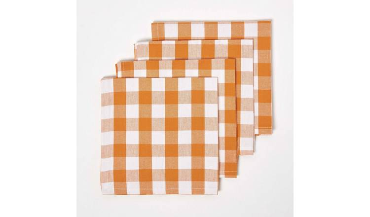 Homescapes Pack of 4 Cotton Gingham Napkins - Orange
