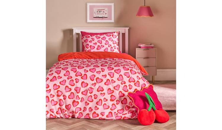 OHS Heart Leopard Duvet Cover Set Pink - Double