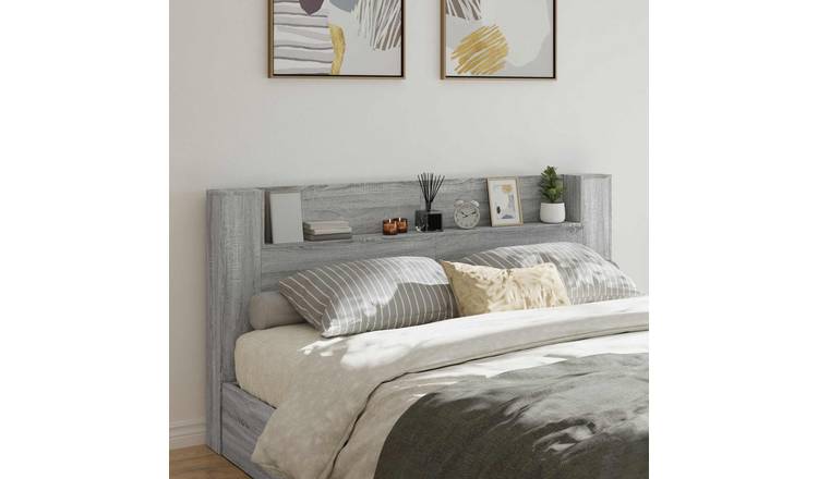 Walplus Wood LED Storage Headboard - Grey and Oak - 200 x 16.5 x 103.5 cm