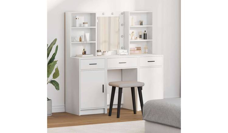 Walplus 3 Piece Engineered Wood Dressing Table Set - White - 50 x 41 x 135 cm