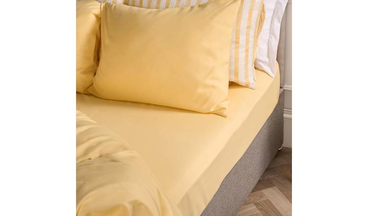 OHS Plain Dyed Microfibre Fitted Bed Sheet Lemon - King