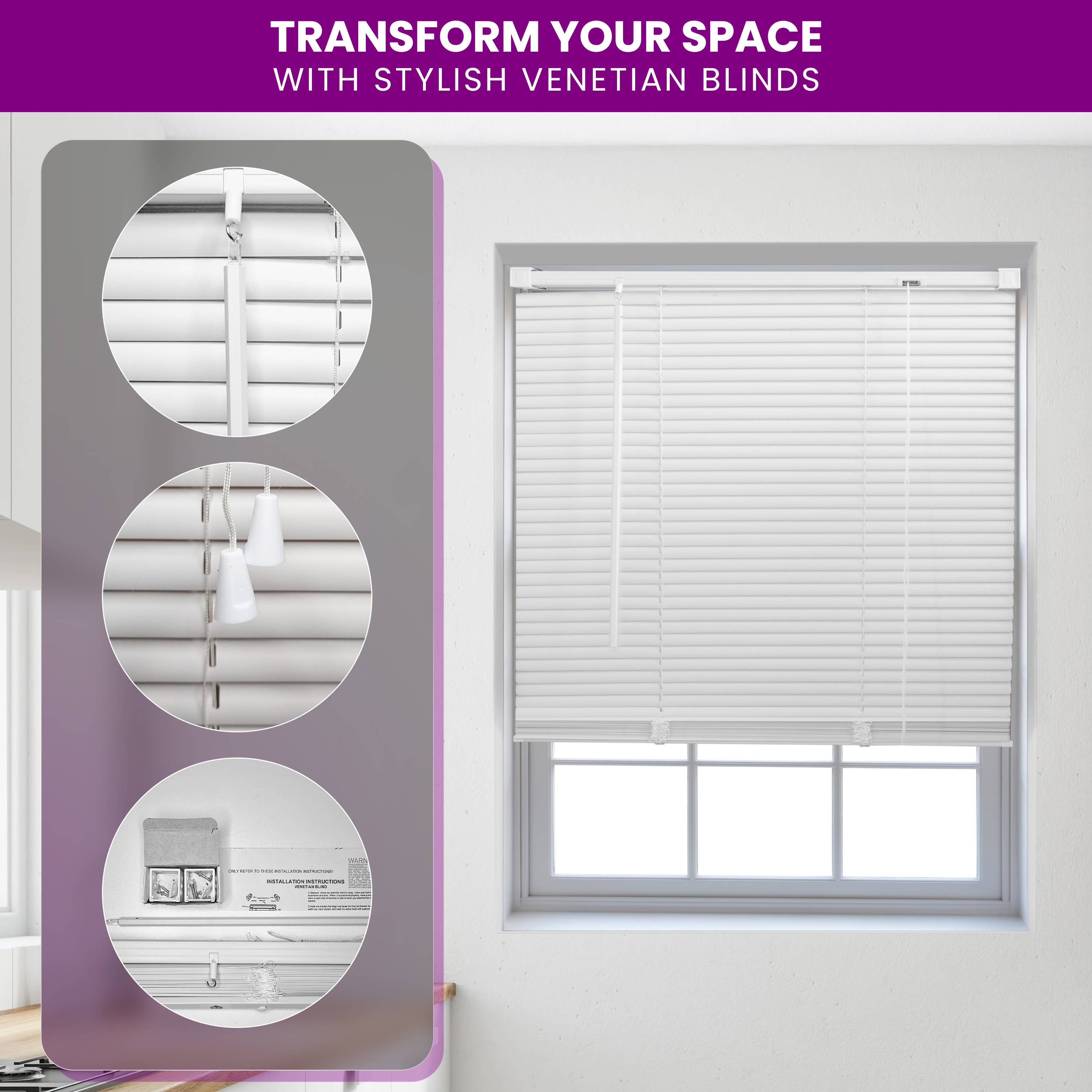 Furnished Teak Wood Effect Venetian Blind 25mm Slat - 160 x 150cm - Image 4