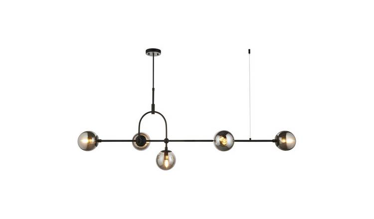 Loops Direct Steel and Glass Hanging Ceiling Bar Pendant Light - Matt Black