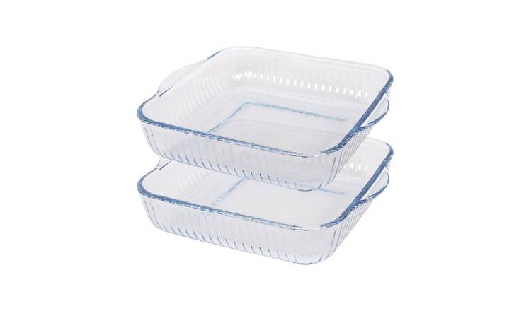 Argon Tableware Optical Square Glass Oven Dishes - 24cm x 21cm - Pack of 2