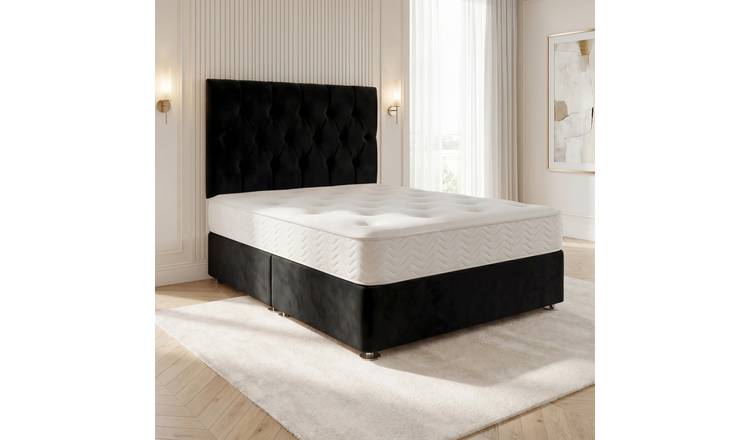 Somnior Chester Velvet Single Open Coil Divan Bed Set - Black