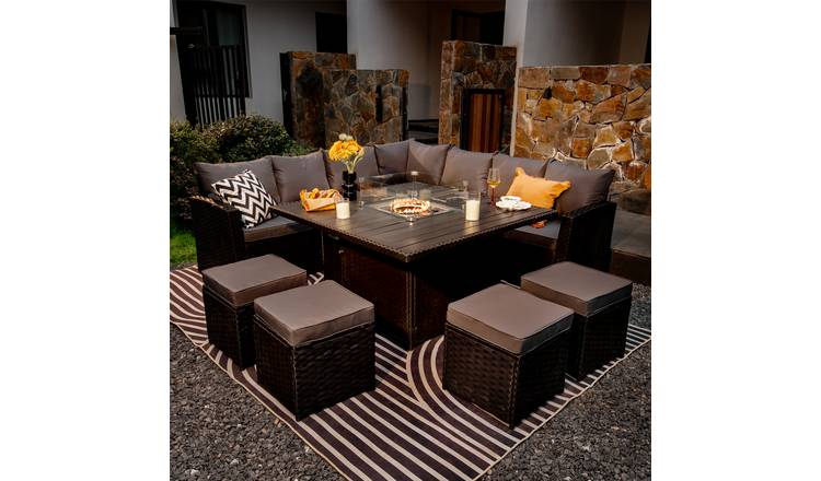 Furniture Maxi Rosen Rattan Effect 11 Seater Fire Pit Sofa Set - Black