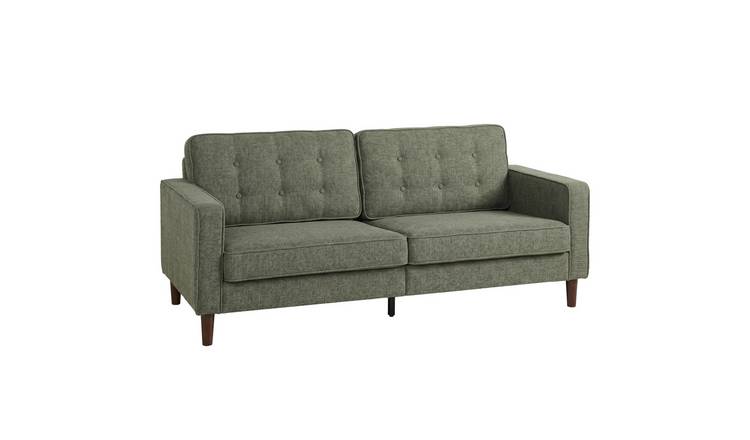 HOMCOM 3 Seater Velvet Feel Fabric Upholstered Sofa - Green