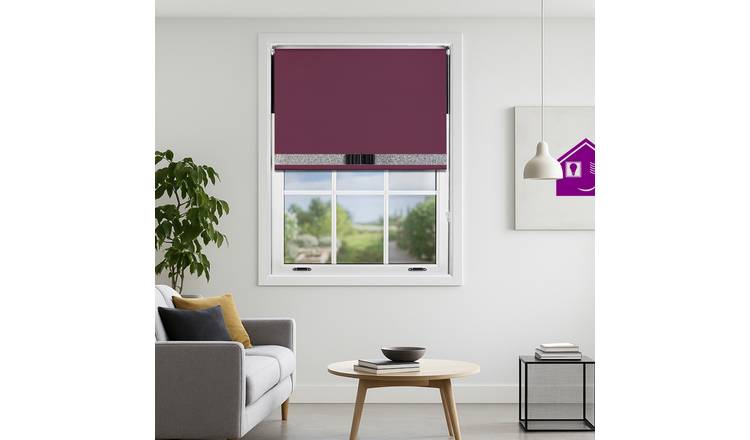 Furnished Aubergine Blackout Roller Blind Glitter and Bow - 60 x 165cm