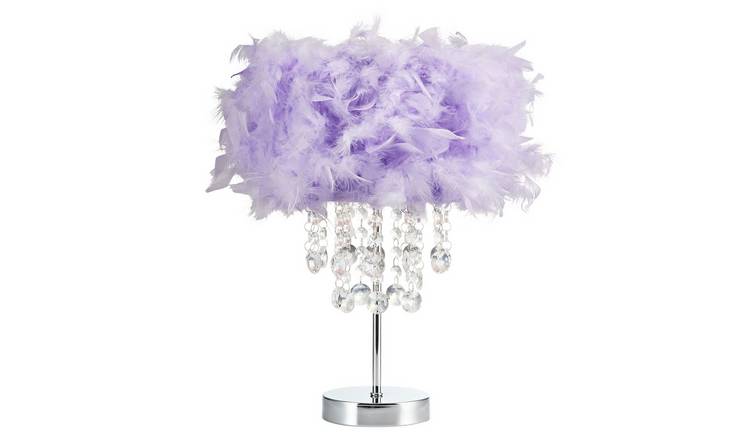 Happy Homewares Lilac Feather with Waterfall Acrylic Drops Table Lamp - 25cm