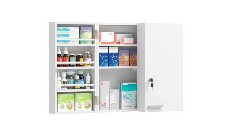 HOMCOM Wall Mount Medicine Cabinet with Key Lock - White