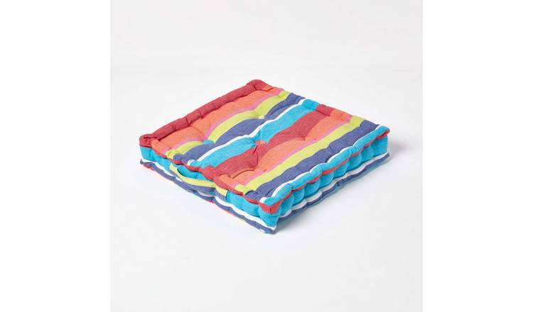Homescapes Cotton Stripe Floor Cushion - 40 x 40 cm - Multicoloured