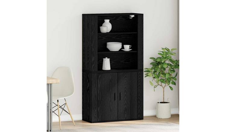 Walplus Engineered Wood 2 Door Highboard - Black Ash - 80 x 33 x 150 cm