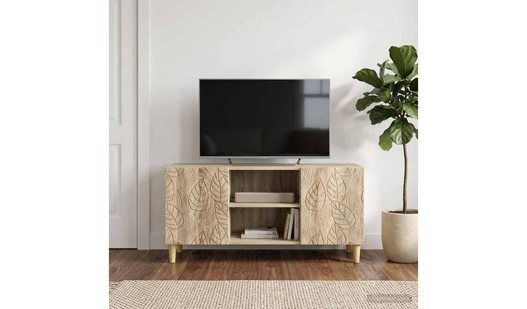 Walplus 2 Door Wood TV Cabinet Open Shelf - Sonoma Oak - 102 x 34.5 x 50 cm