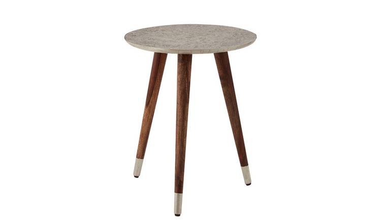 Orsina Boho Carved Metal Top Side Table – White & Natural