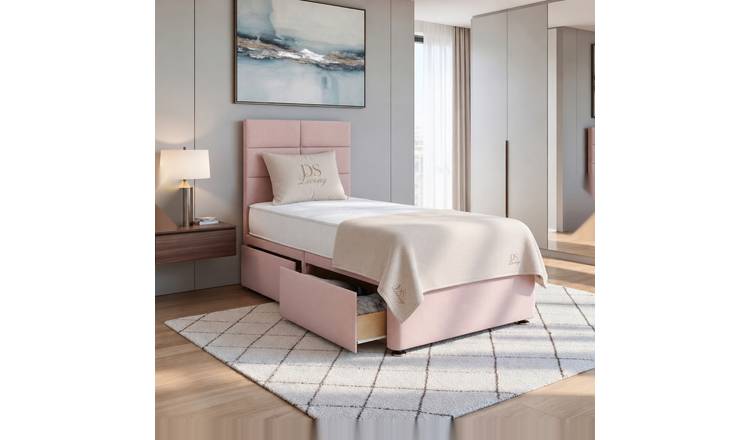 DS Living Opal Single 2 Drawer Upholstered Divan Bed Frame - Pink