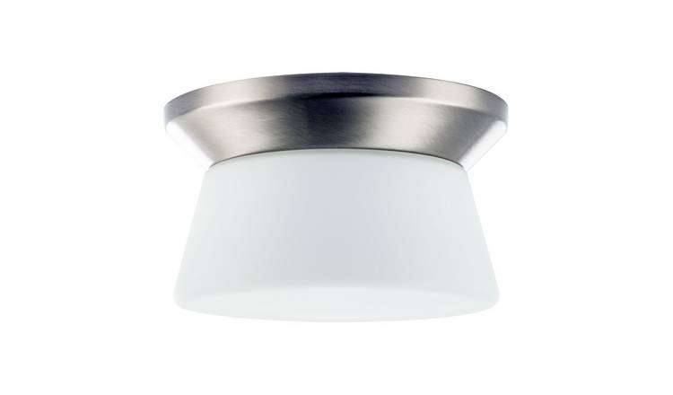 Happy Homewares Satin Nickel LED with Opal White Bathroom Ceiling Light - 18cm