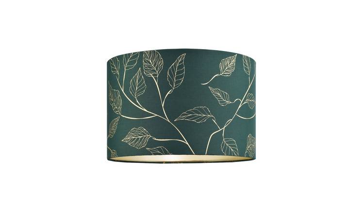 Happy Homewares Forest Green Cotton Fabric Drum with Gold Foil Lampshade - 30cm