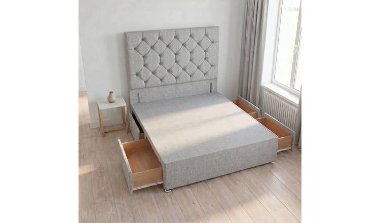 Somnior Diamante Linen 5FT King 4 Drawer Divan Bed Base - Light Grey