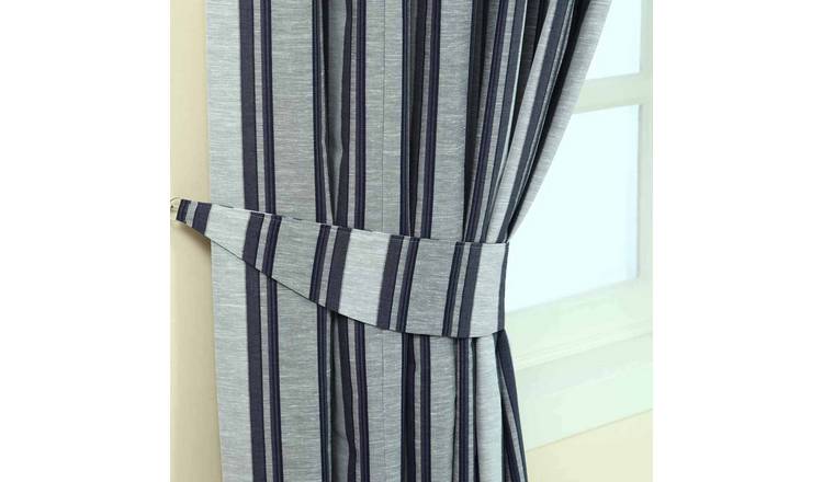 Homescapes Pack of 2 Modern Stripe Jacquard Curtain Tie Backs – Blue