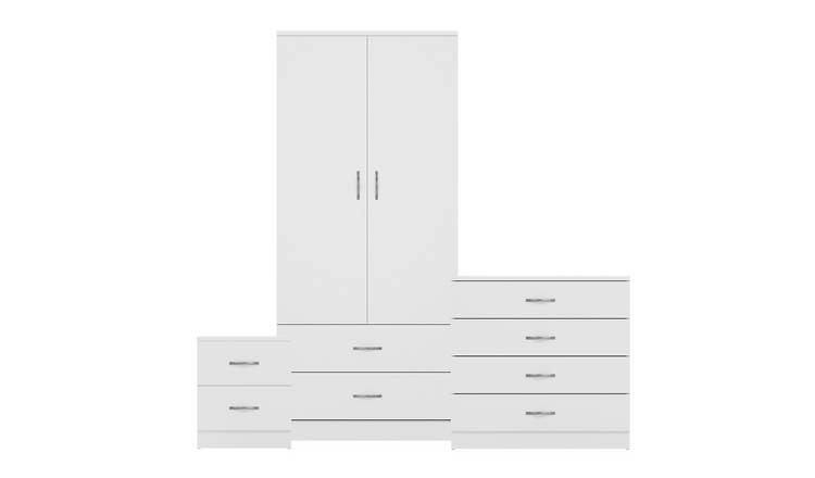 Vida Designs Riano Bedroom Set (Bedside, 4 Drawer Chest, 2x2 Wardrobe) - White