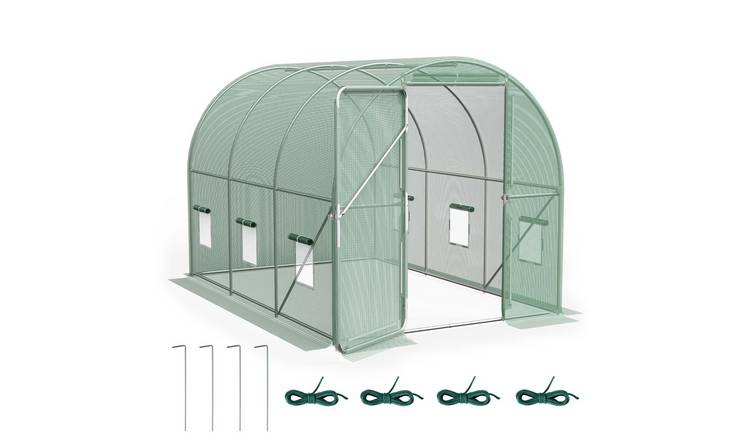 VonHaus 3x2m Heavy Duty w/ Hinged Door Polytunnel Greenhouse - Green
