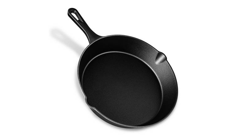 VonShef 10 Inch Cast Iron Pre-Seasoned Skillet Frying Pan - Black