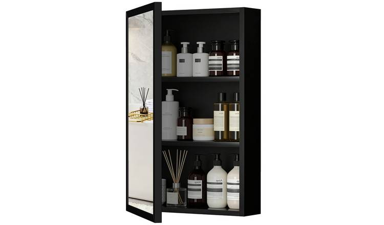 kleankin Wall Mounted Bathroom Cabinet with Mirror and Storage Shelves - Black