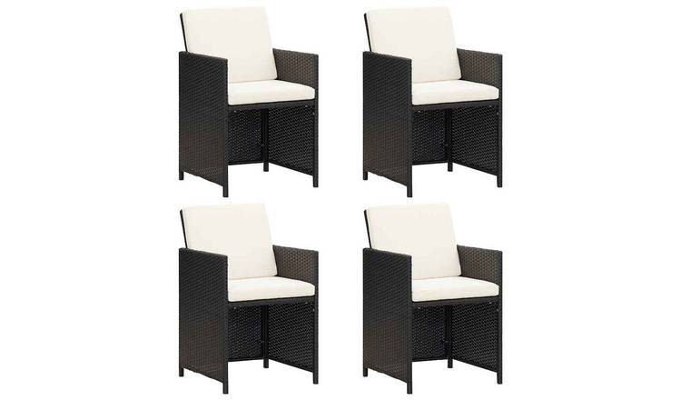 Walplus 4 Piece Rattan Dining Chairs with Cushions - Black - 52 x 56 x 85 cm