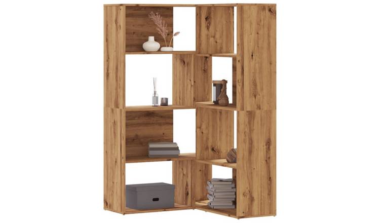 Walplus 4 Tier Engineered Wood Corner Bookcase - Oak - 85 x 85 x 140 cm