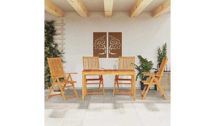 Walplus 5 Piece Acacia Wood Folding Garden Dining Set - Brown - 140 x 80 x 74 cm