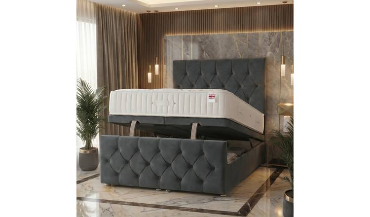 Somnior Chester Velvet Small Single Ottoman Bed with Ortho Mattress - Charcoal