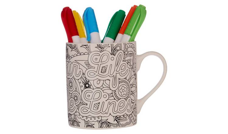 Orsina Colour Your Life Outside the Lines Colour-In Mug – Black and White
