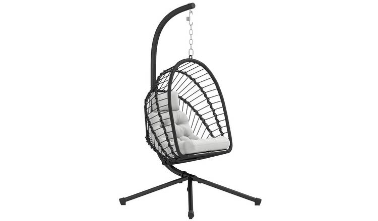 Outsunny PE Rattan Foldable Garden Egg Swing Chair Foldable Basket - Black