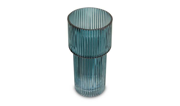 Orsina Esma Small Ribbed Glass Vase - Blue