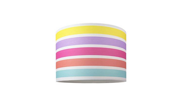 Happy Homewares Multi Coloured Rainbow Stripe Cotton Fabric Lampshade - 25cm
