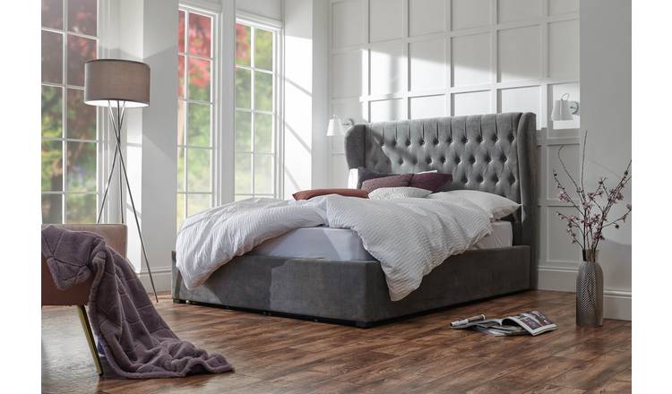 GFW Dakota King Size Chenille End Lift Ottoman Bed with Mattress - Pewter