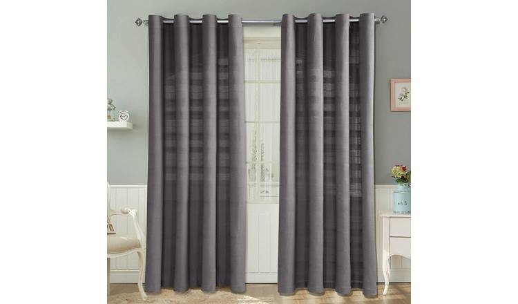 Homescapes Charcoal Grey Cotton Rajput Ribbed Curtains - 167cm x 182cm