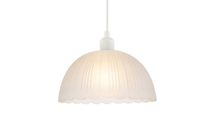 Happy Homewares Frosted White with Fluted Edge and Etched Pendant Shade - 25cm