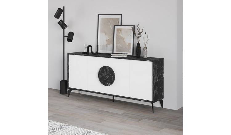 Decortie Gora 4 Sliding Door Sideboard - Matte Black Marble Effect