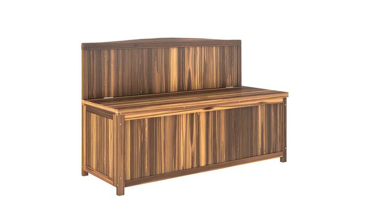 Outsunny Wooden Garden Arch Wood Bench Outdoor Storage - Brown