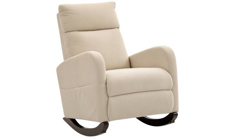 HOMCOM Corduroy Rocking Armchair with Side Pockets and Solid Wood Legs - Beige