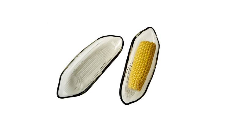 Orsina Vidrio Set of 2 Corn On The Cob Glass Dishes - Grey