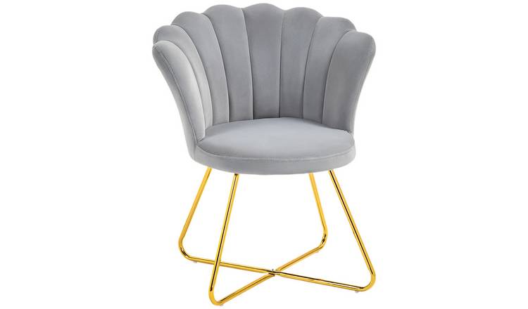 HOMCOM Velvet Modern Accent Chair with Lotus Backrest - Grey