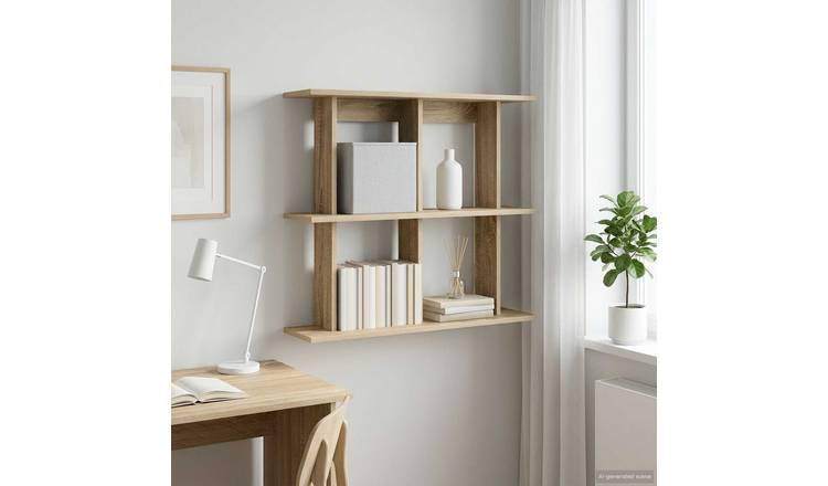 Walplus Engineered Wood Wall Shelf - Light Oak - 80 x 20 x 75 cm