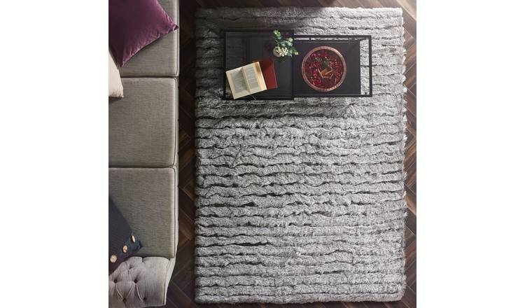 Mega Flooring Silver Shaggy Plain Rug - 80 x 150cm