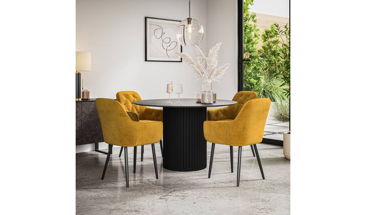 Furniture Online Arlo Anika Con Top w Black Leg Dining Table & 4 Mustard Chairs
